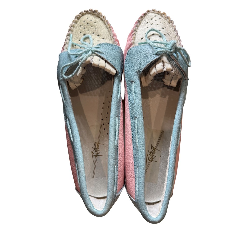 Rafferty Vintage 90s Pastel Colorblock Leather Tassel Loafers Pink Blue 7M